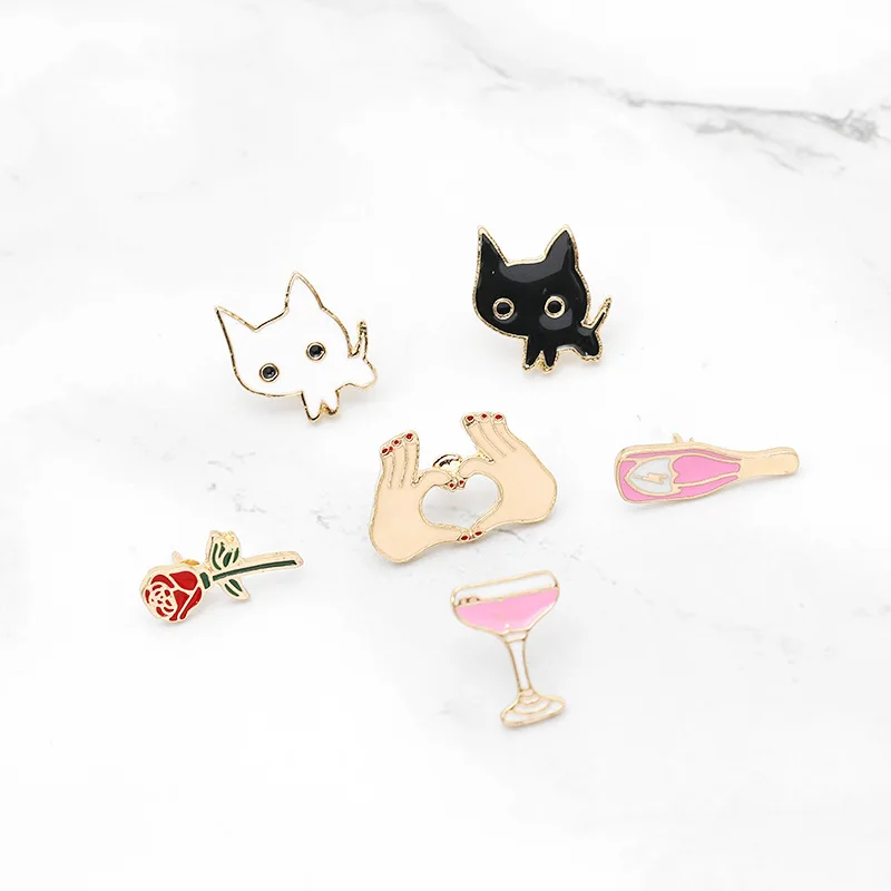 Custom Lapel Enamel Scarf Pins Honeymoon bottle mug cat rose flower heart badge