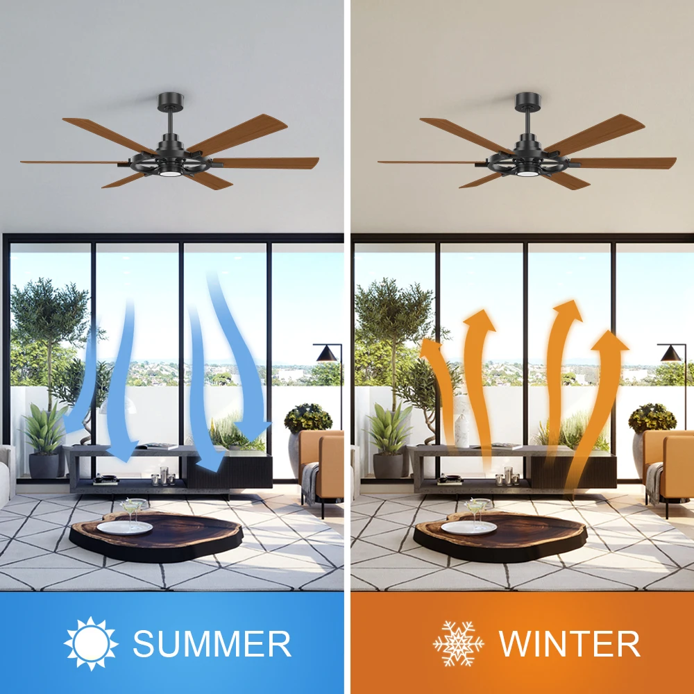 Modern Nordic Ceiling Fan 52 Inch 6 Blade Coffee Brown Ceiling Fan DC Motor Ceiling Fan