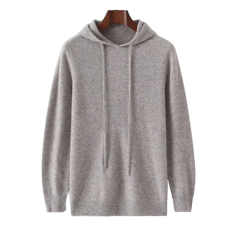 Knitwear custom OEM ODM Classical cashmere blend sweater casual hoodie pullover solid color hooded knitted men sweater
