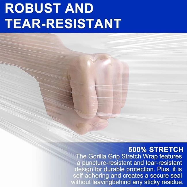 500m Transparent Packing Film Strech 20 Microns Printed Mini Handle Pvc Pallet Plastic Wrap Jumbo Roll Lldpe Clear Stretch Film