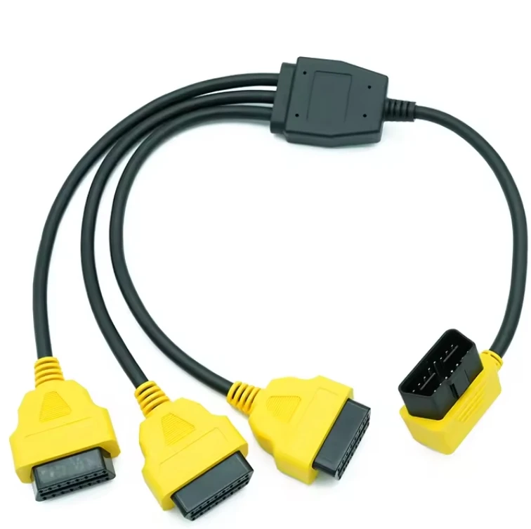 Лучшая цена желтый Obd2 16-контактный переходник 1 в 3 12 В Удлинительный кабель
