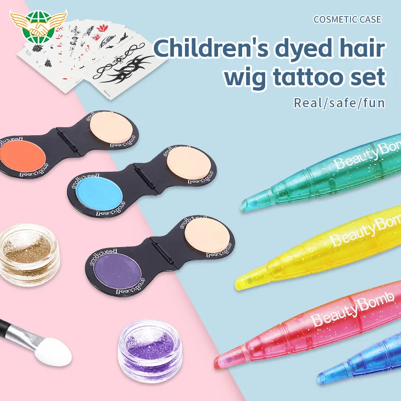 Best Selling Children Girls Toys Makeup Hair Dye Wig Tattoo Kit Beauty Pretend Play Set