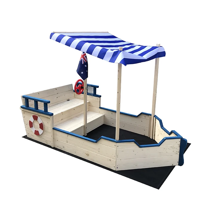 Outdoor Playground Toy Kid Sandbox Wooden Sandpit Boat with Cover for Children