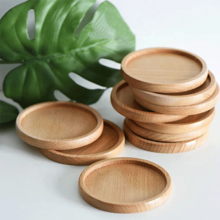 wholesale custom varnish acacia solid wood drink coaster coffee cup mat tableware bowl pad for household
