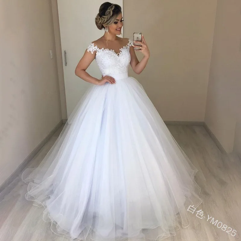 
High quality new elegant sexy fluffy tail lace simple style bridal wedding dress 