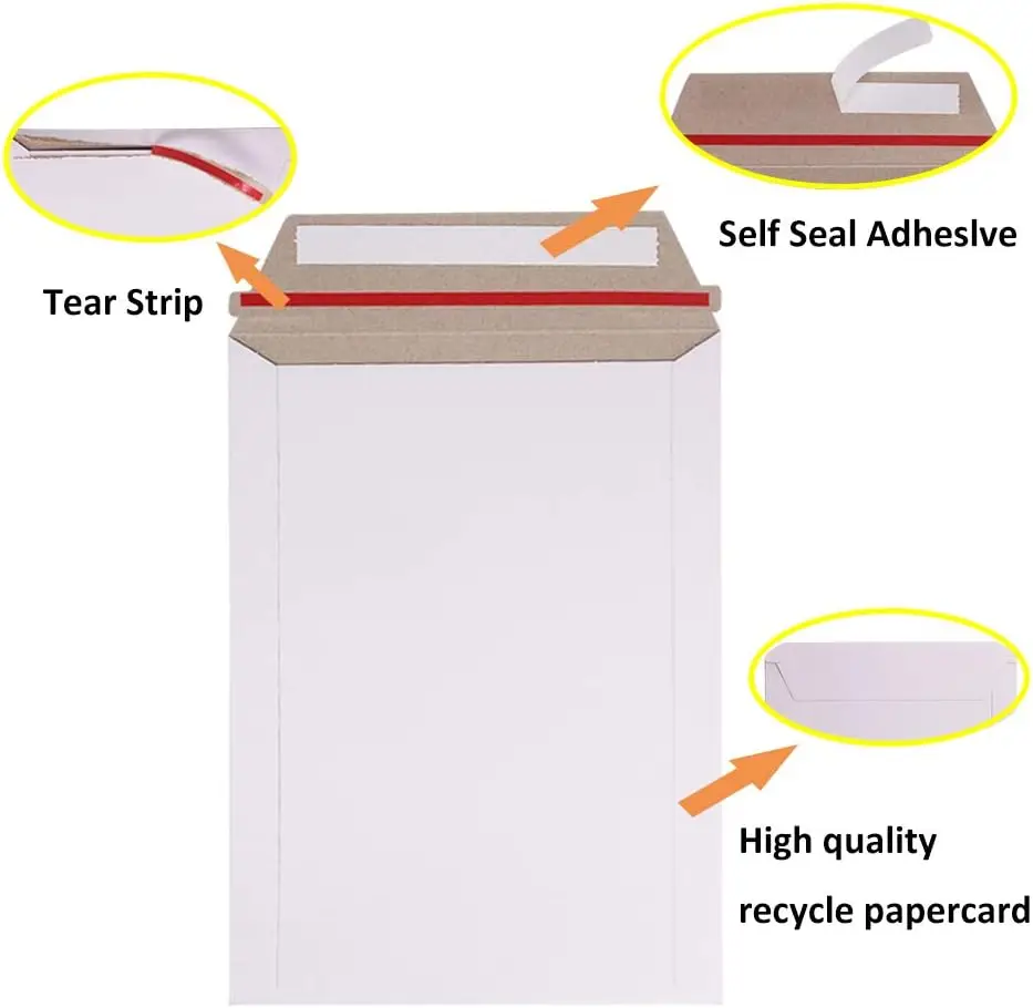 50 Pack 9X12 Inch Self-Seal CD Photo Document Mailers Stay Flat White Cardboard Envelopes with Do Not Bend Sticker Mailing  Bags