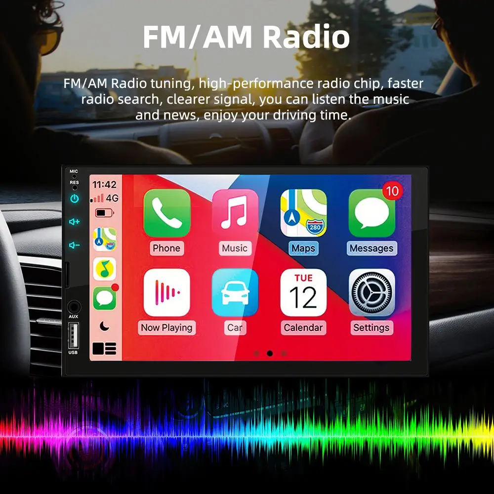 7 Inch Full Touch Screen Car Stereo 2 Din Video Autoradio FM Mirror Link iOS/Android-Audio MP5 Player Remote Control Amplifier