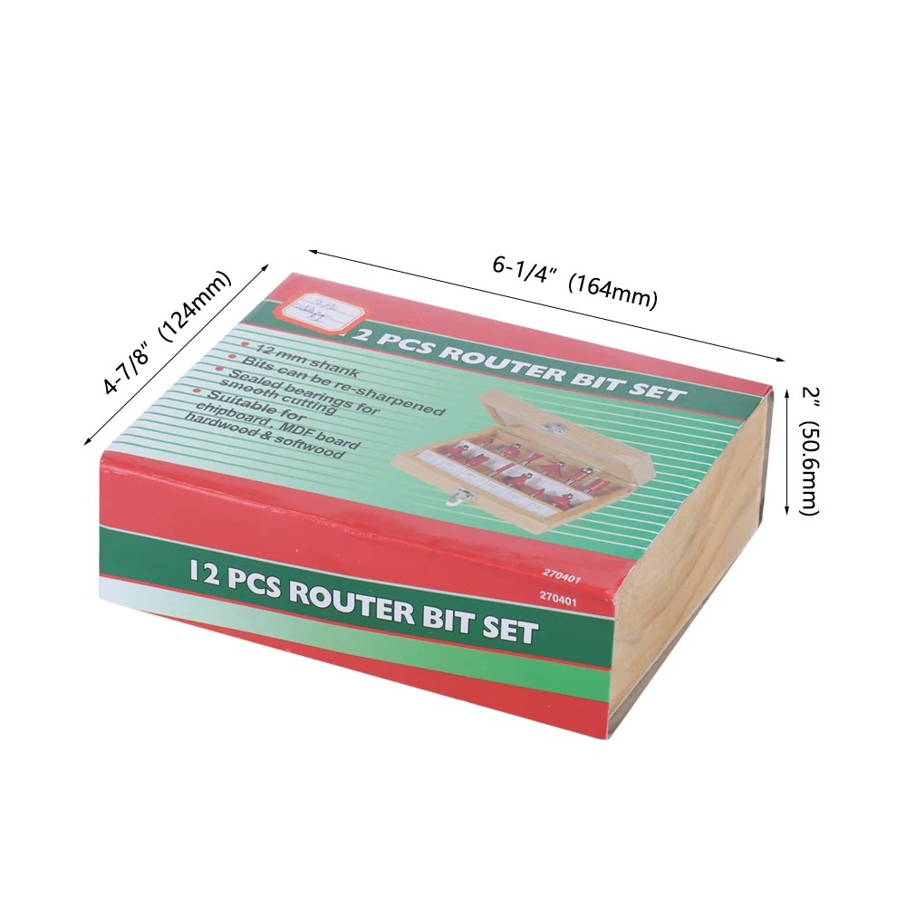 LAVIE 12pcs 6. 8.1/2.1/4 Shank Wood Packing  Router Bit Set Trimming Straight Milling Cutter For Wood Working Tungsten Carbide