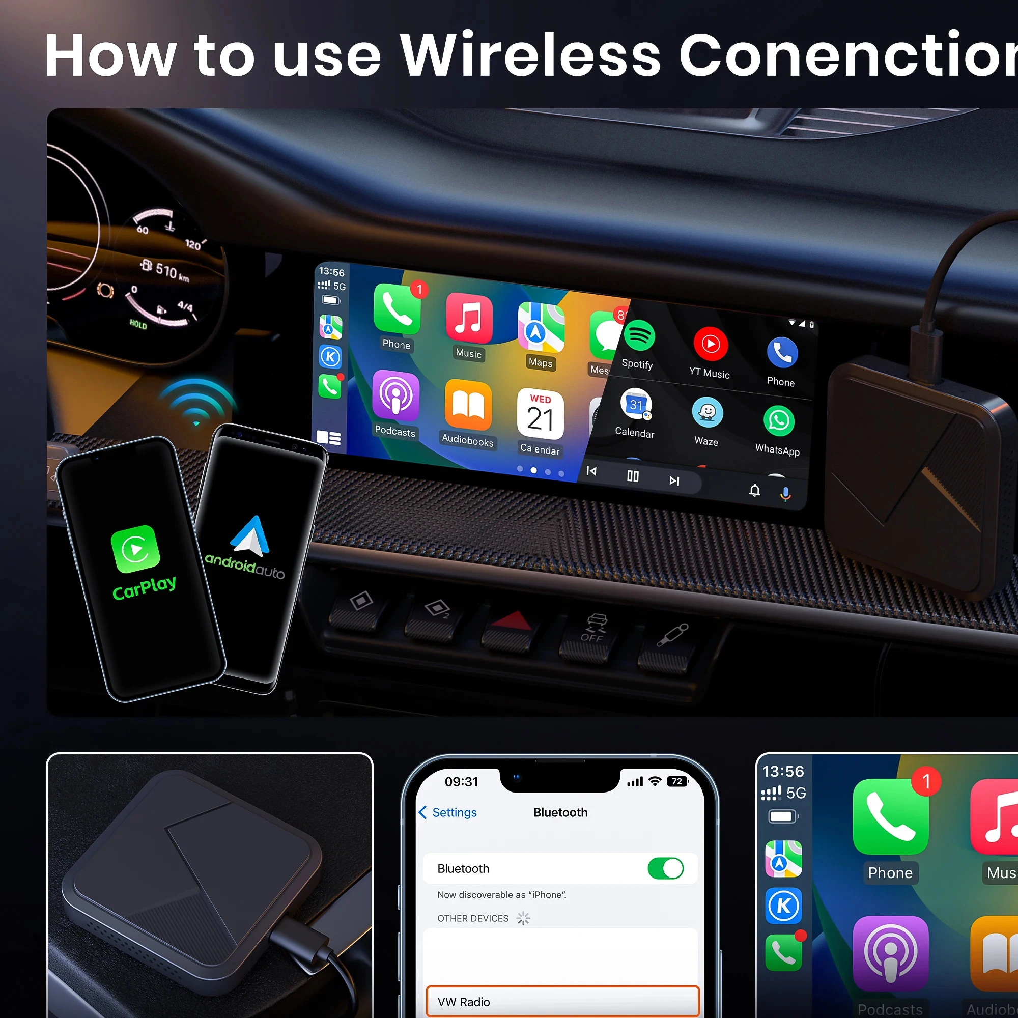 OEM kowanbox 2.0 carplay module wireless adapter streaming mini ai box 2 in 1 portable carplay auto dongle