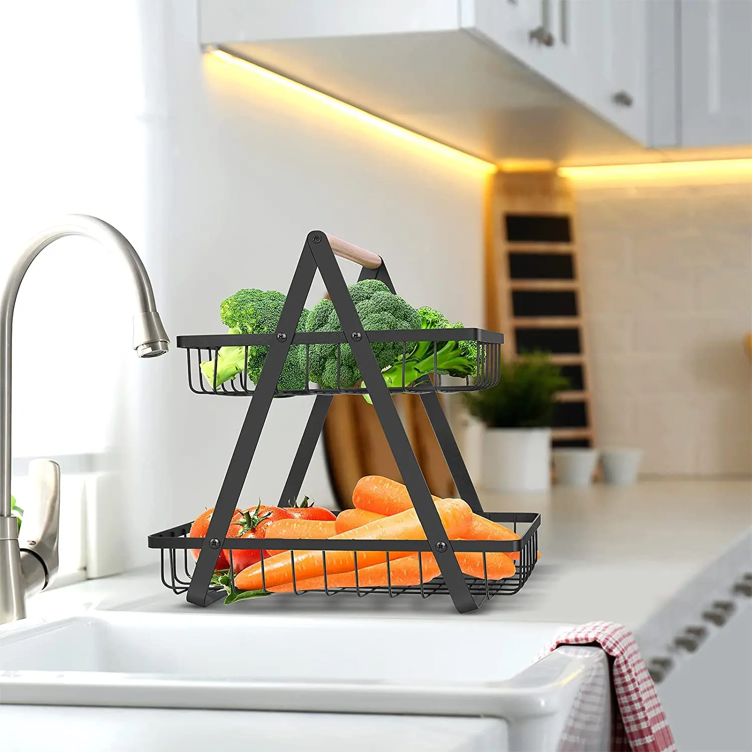 Household Fruit Storage Organizer Liveroom Countertop Metal Fruit Basket For Kitchen Counter