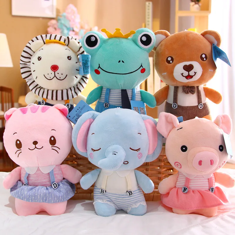 23CM Kawaii Lion Elephant Frog Cat Bear Pig Stuffed Plush Doll Stuffed Animals Toys For Kids Children Gifts