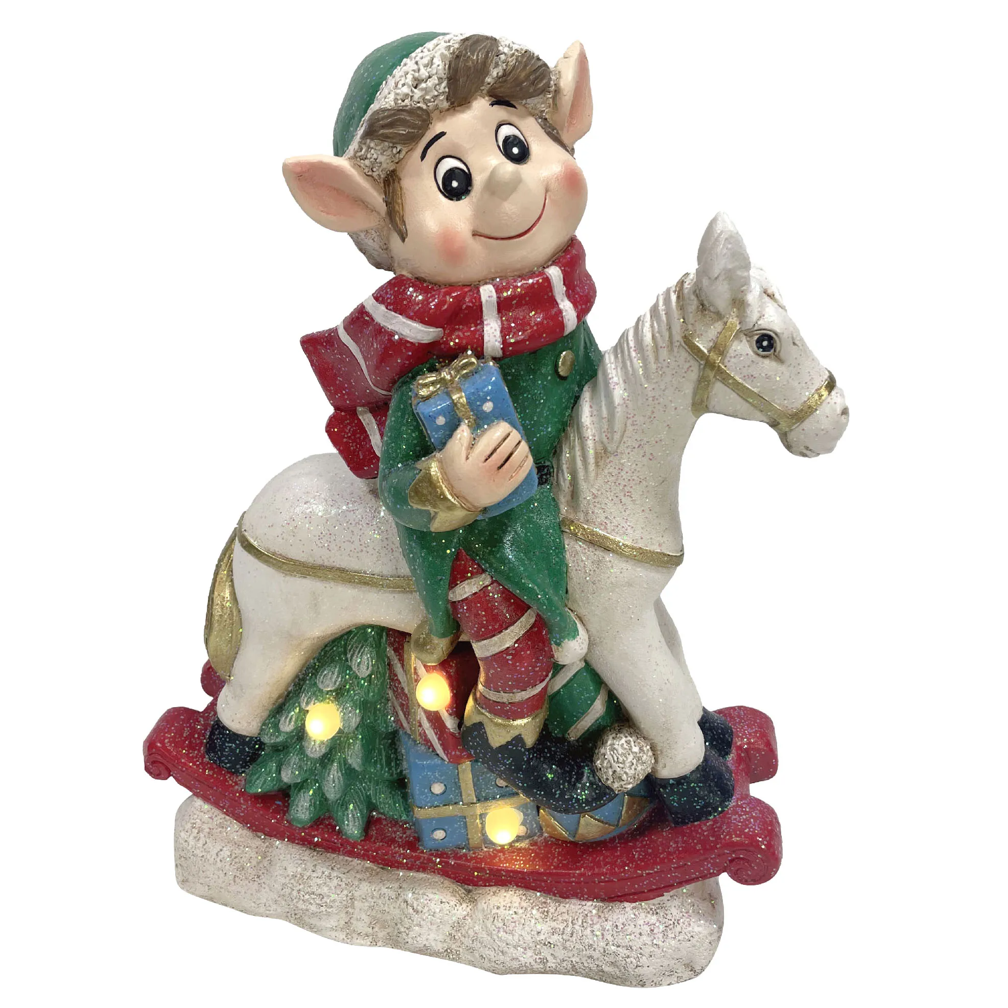 Роскошная магнезия эльф статуя Орнамент Рождественские эльфы светодиодные украшения