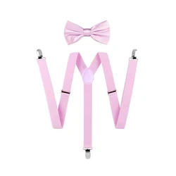 Fashion Multicolor Adult Solid Color Y Back Elastic Adjustable Bow Tie And Suspenders Set for Men and Women