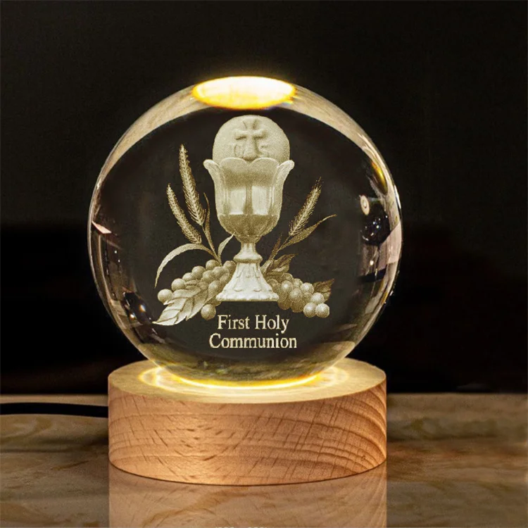Wholesale 80mm Jesus    Crystal Ball Night Light Ornaments 3d Crystal Ball Lamp with led Base