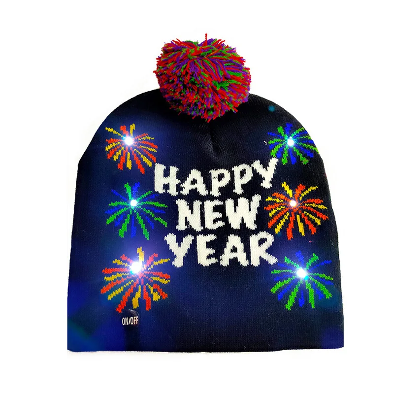 Happy new year  knit beanie skull cap hat sports caps custom hats for winter
