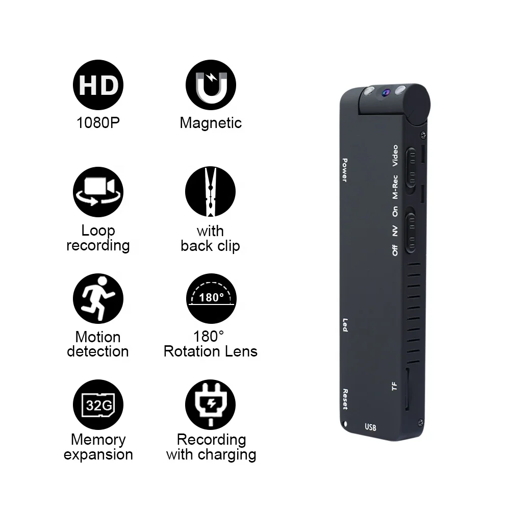 180 Degree Rotation Lens FHD Body Worn Video Cameras Mini Camera