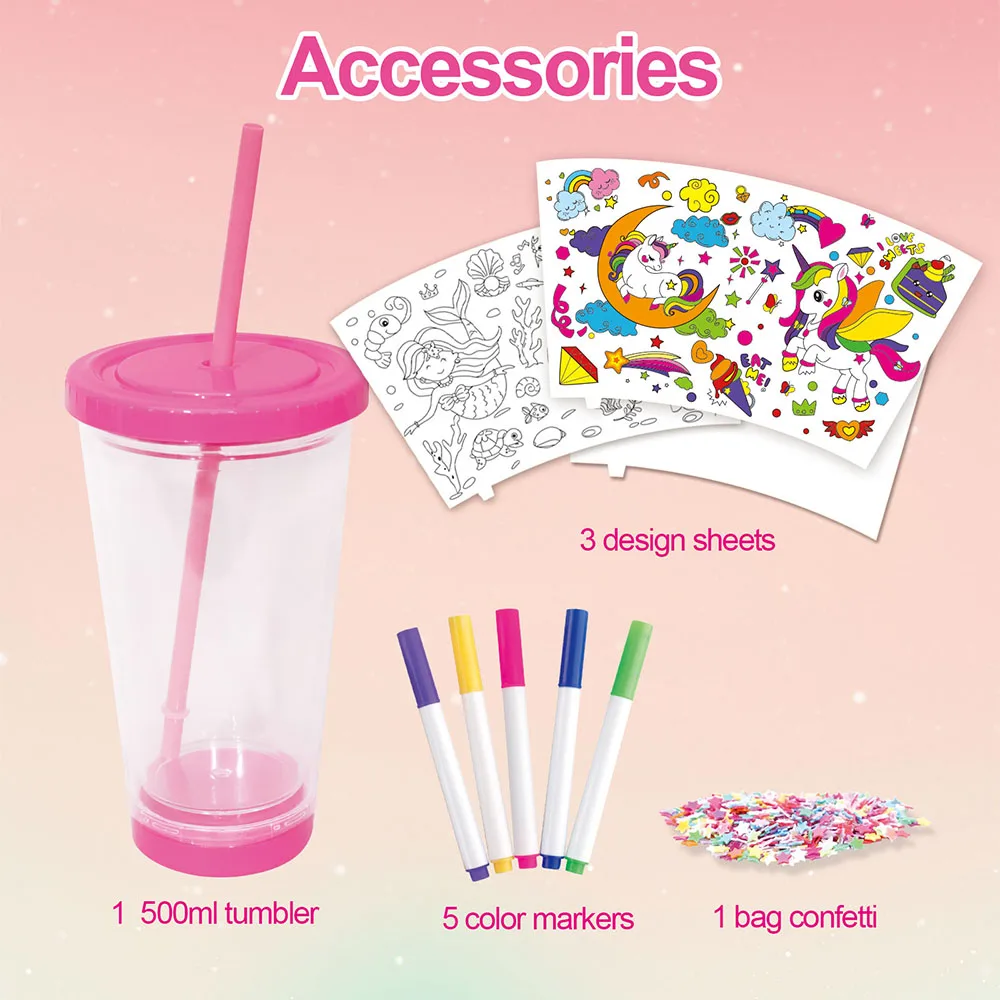 With pen sticker Doodle Pink double layer 500ml water cup toy diy arts craft 2024