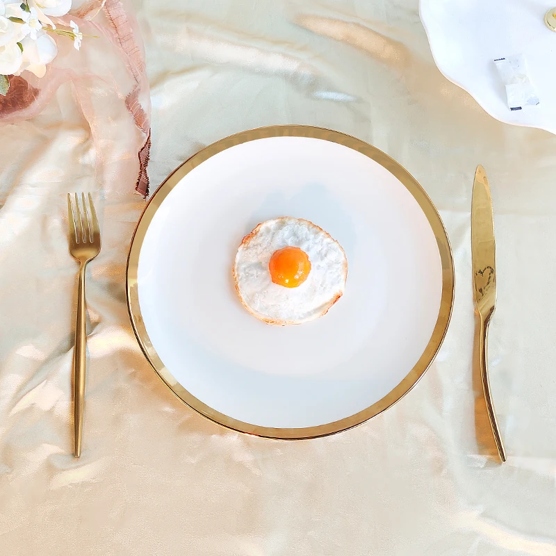 Sample Available Wedding Use Luxury Gold Dinner Plates Food Ceramic Serving Dishes & Plates for  Restaurant