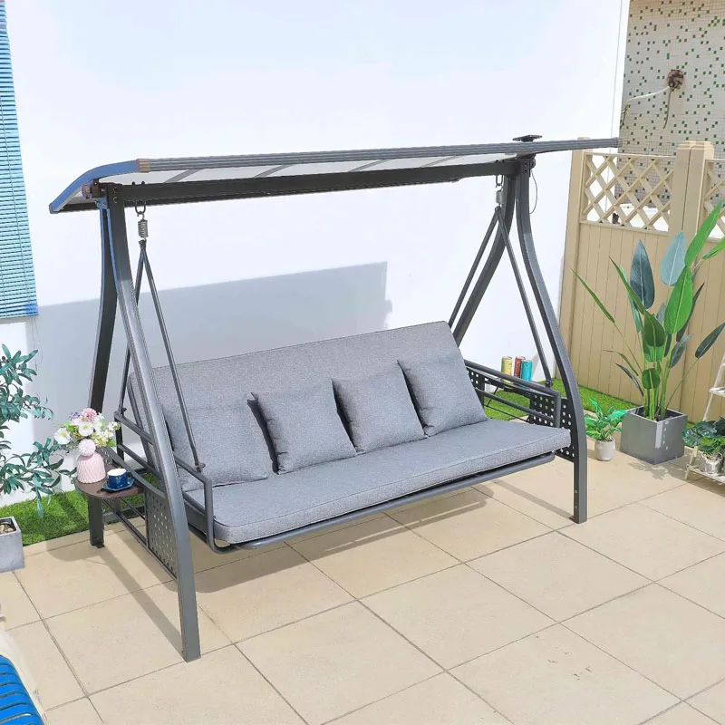 Patio+Swings Garden Swing Set Beach Solar Energy Metal Courtyard Balcony Patio Wrought Cast Aluminium 3 Seater Swing Chair