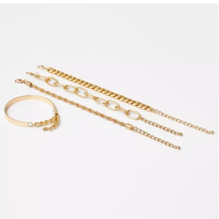 4Pcs/Set Hip Hop Chunky Thick Bracelets Bangles Punk Metal Twisted Rope Chain Bracelet Jewelry