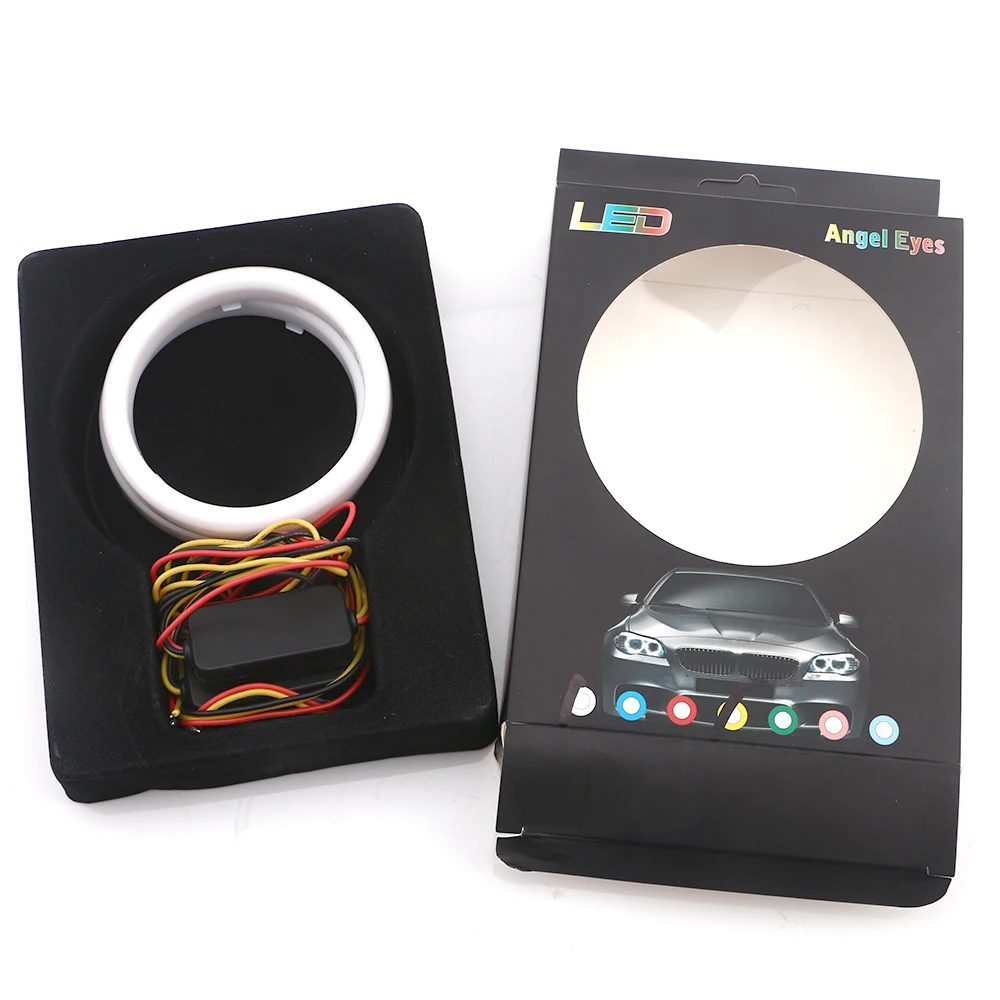 Car Accessories 4014 LED COB Angel Eyes Headlights With Turn Light Signal Yellow White Daytime Running Halo Rings 60MM~120MM