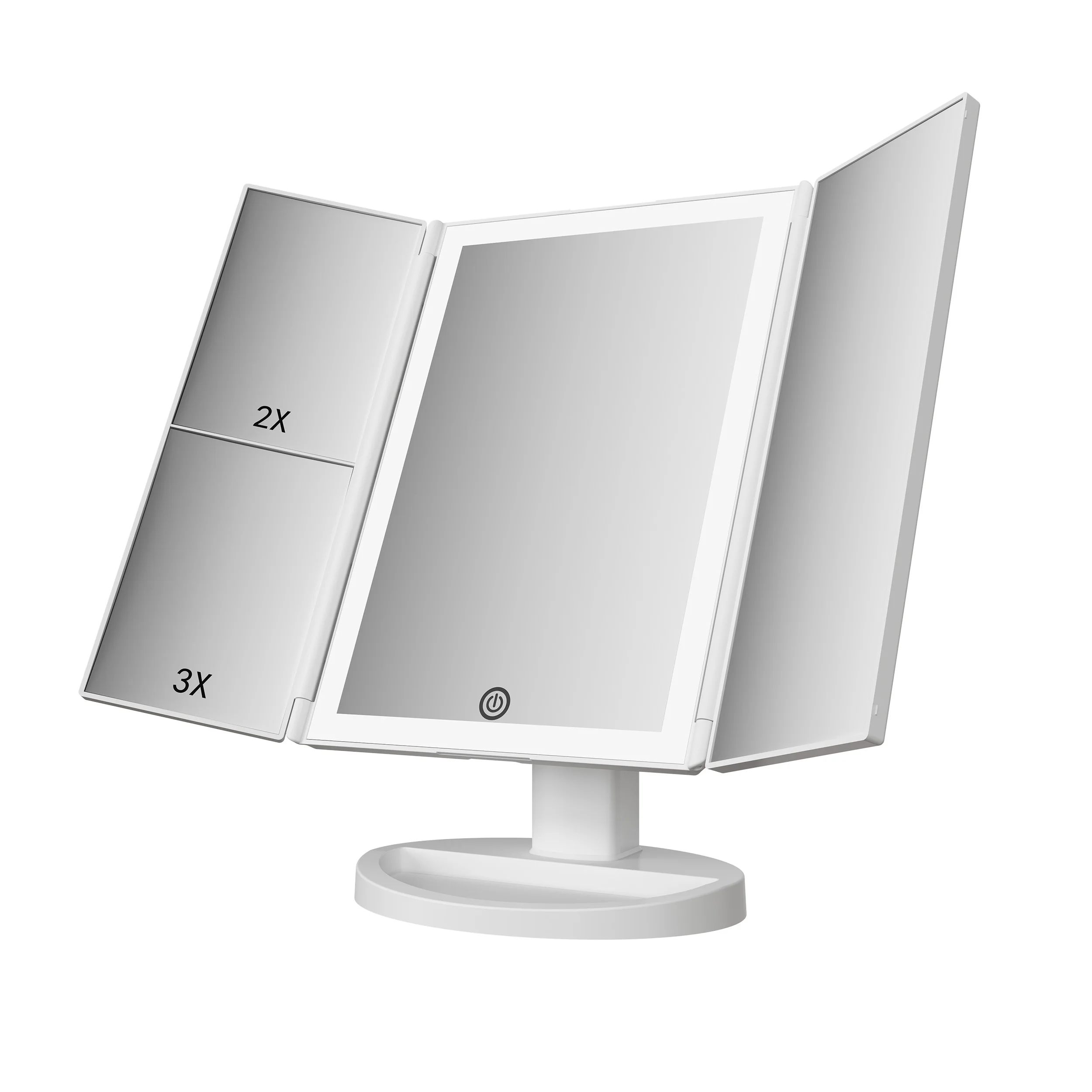 White Dual Power Supply Women Gift Trifold Vanity Foldable Cosmetic  LED Makeup Portable Travel Cosmetic Mirror