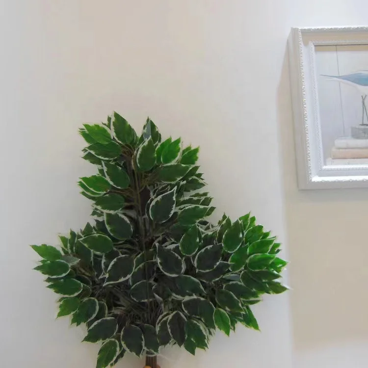Wholesale cheap silk faux banyan plant white gold green decorative artificial banyan tree leaf latex artificial banyan leaves