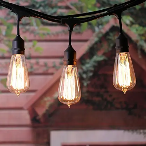 Outdoor decorative String Lights, 48ft Patio Lights with 24 Dropped Sockets, Weatherproof Vintage Edison String Lights