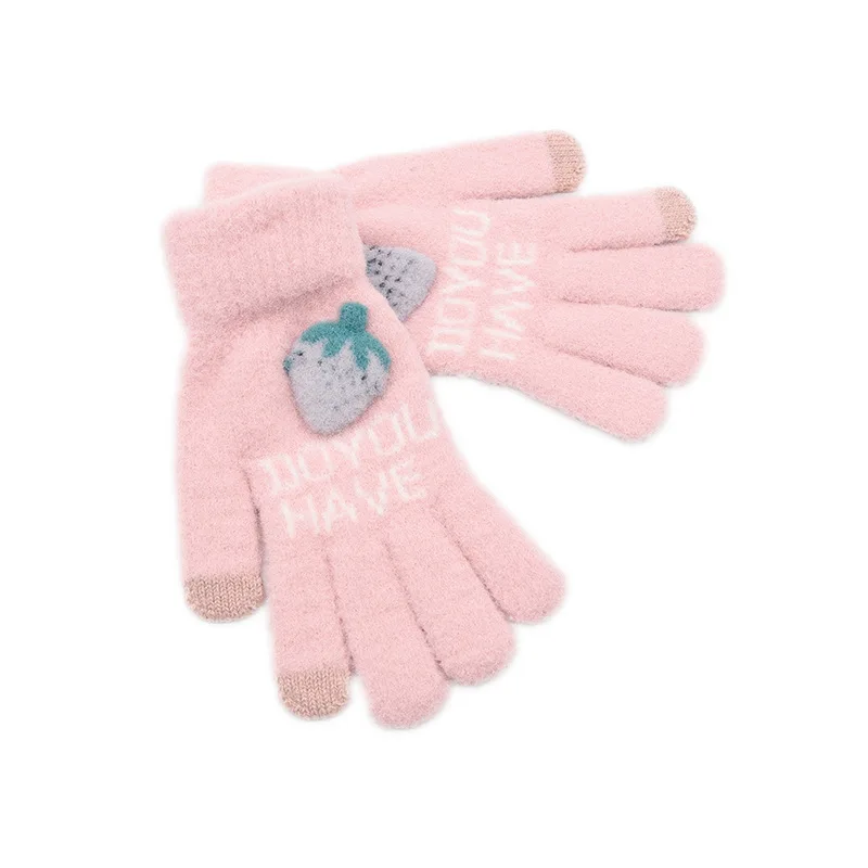 Korean Winter Outdoor Sports Adult Women'S Lovely Strawberry Gloves Knitted Warm Winter Gloves Touch Screen Glove
