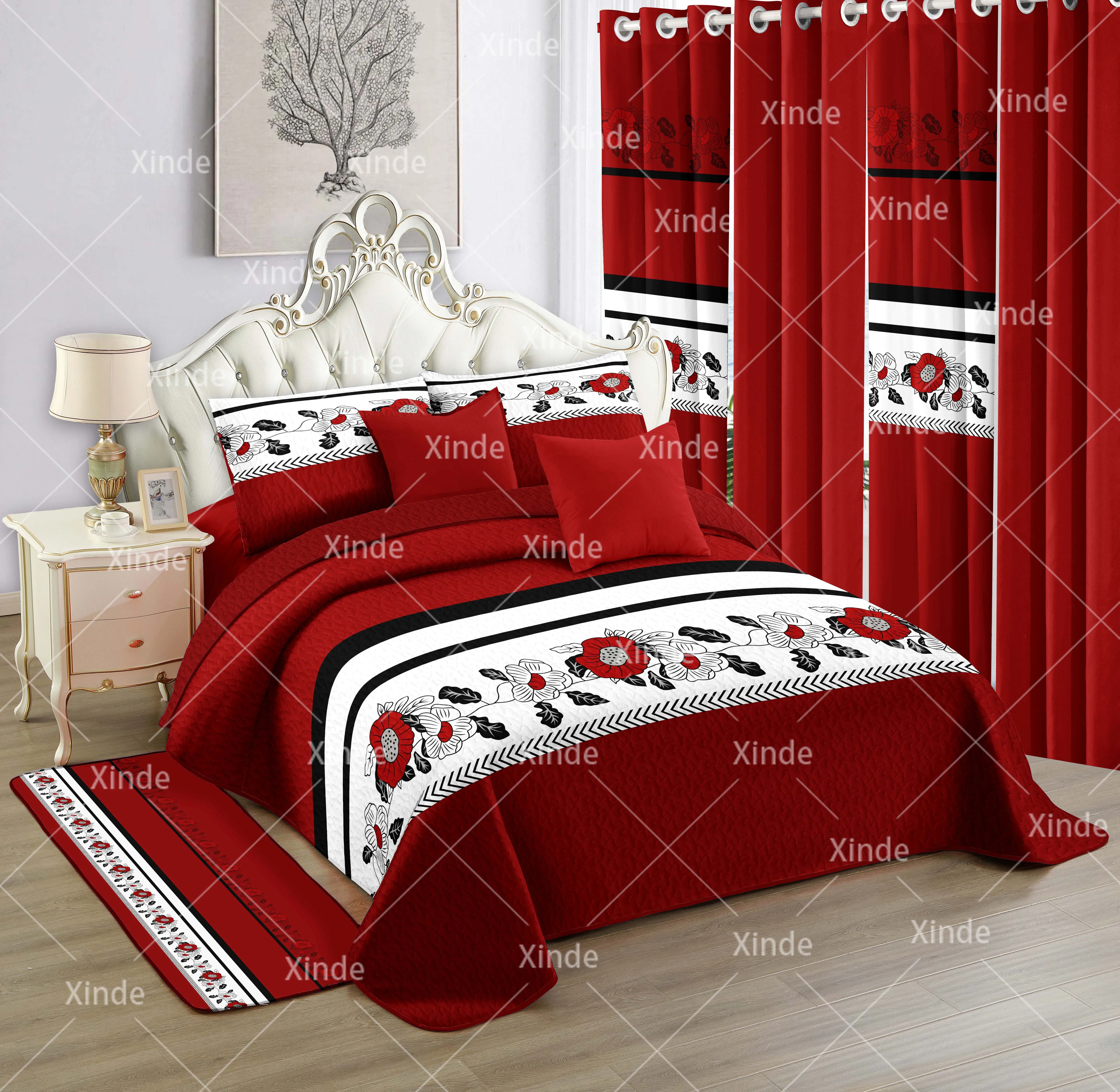 Комплект постельного белья из 100% хлопка с пододеяльником на заказ размер king/queen 12 предметов цветочным рисунком и ковриком для всех