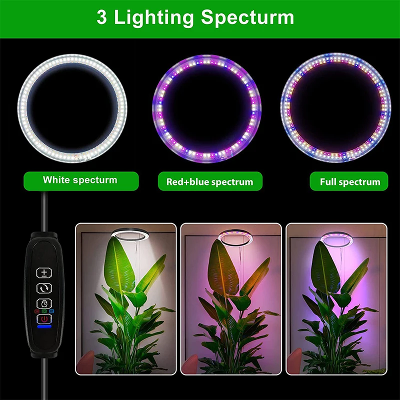 Joystar New Angel Ring LED Plant Grow Light 10-Inch USB Telescopic Tube IP65 Aluminum Plastic 3000K White Flower Pot Seedling