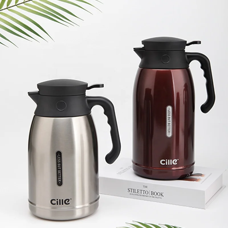 2.0L Stainless steel double wall insulated thermo coffee tea pot with one touch lid