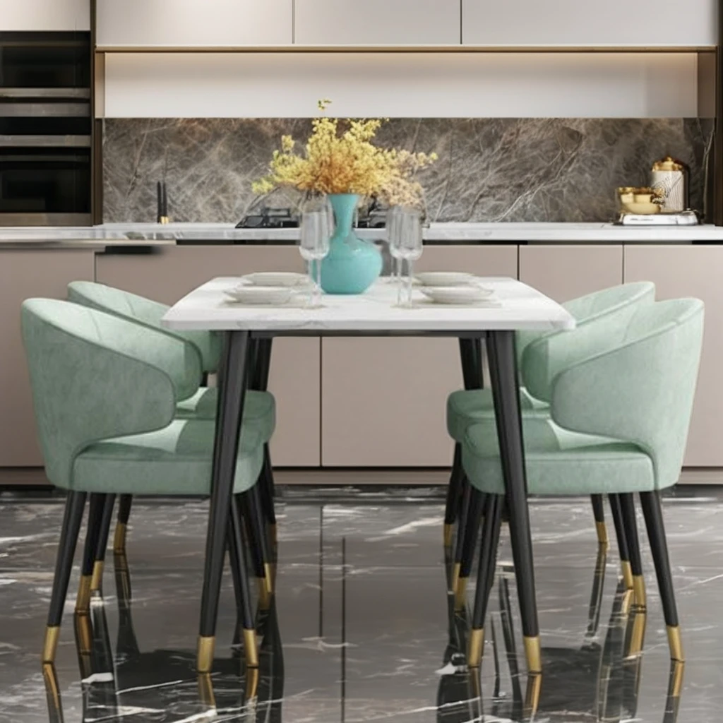 UK Hotsale Modern Luxury Dining Table Set Factory Direct Marble Top and Metal Base for Home Furniture
