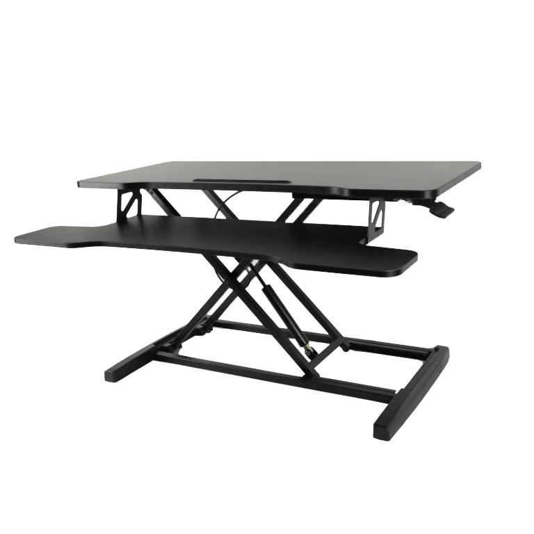 32 inch Height Adjustable Sit Stand Desk Riser Dual Monitor Riser Workstation for Home Office with Keyboard Tray