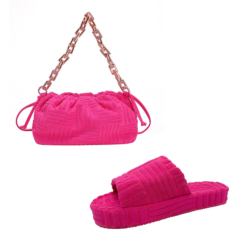 Handbags For Women Luxury Women Hand Purse And Handbag Thick Chain Towel Purses And Sandals Sets Flat Sandals Bag