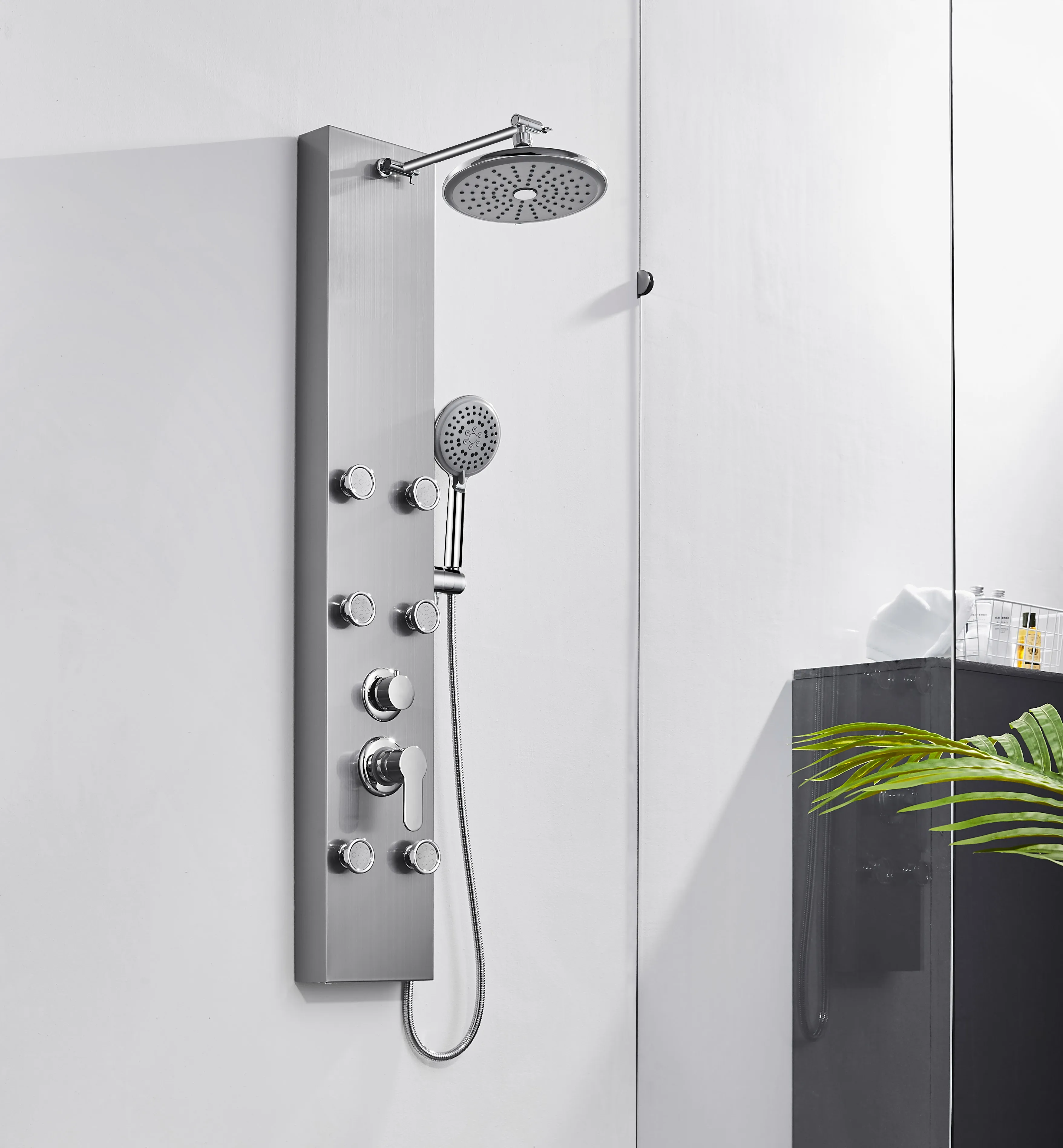 Nickel Brushed Shower Panel Column towers 304Stainless Steel Waterfall Spa Jets smart wall for bathroom massage