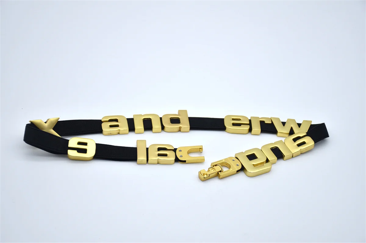 GRS certified metal alloy letters charms  gold plated with hollow for bag straps webbing new design