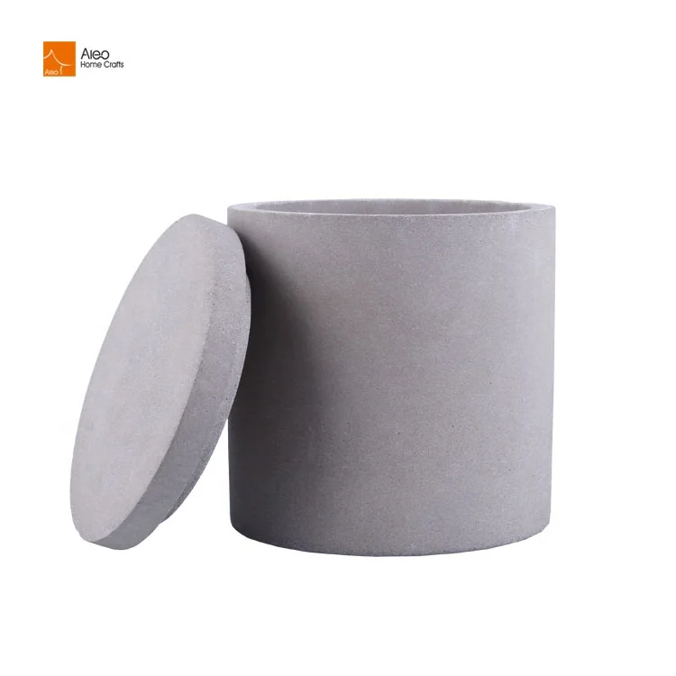 Custom Stoneware Candle Holder Primary Color Concrete Cement Empty Scented Jars for Home Decoration with Lid