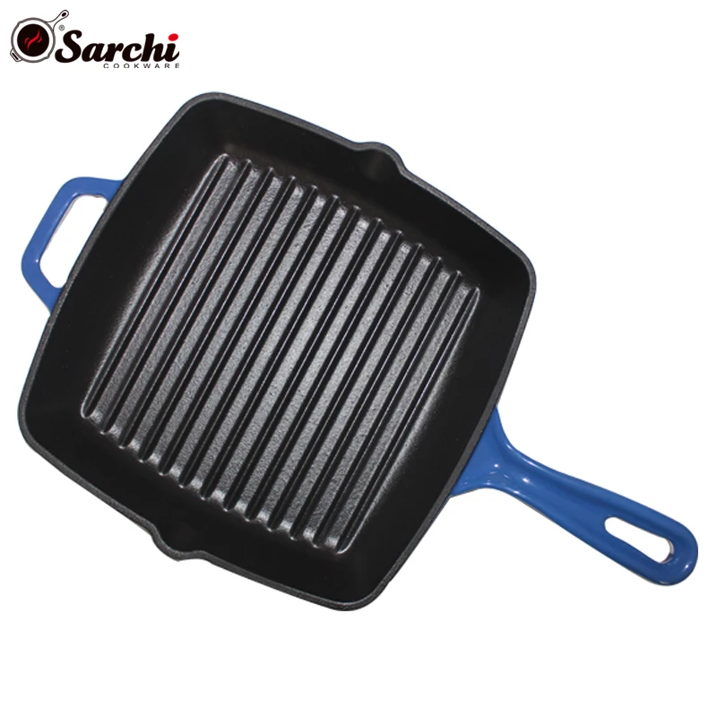 High quality 24cm enamel cast iron frying steak grill pan