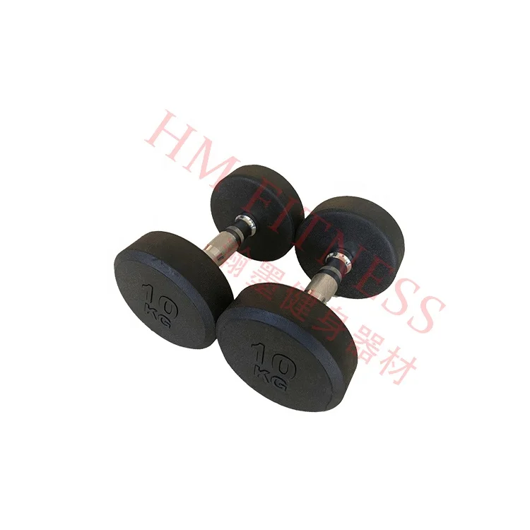 HM brand Top Quality Factory Gym Fitness Equipment Black Round Rubber Coated Dumbbell