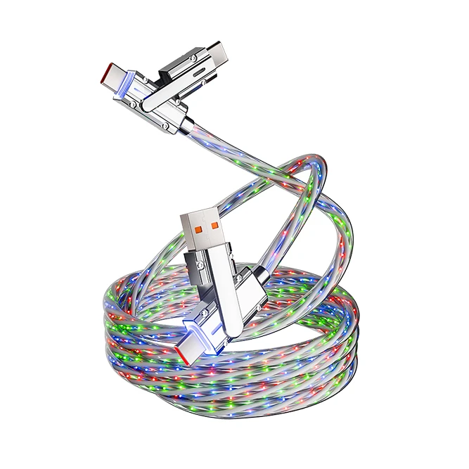 66W 4 in 1 Multi Fast Charging Cable LED Light Up USB C Cable Fast Charging Cable For iPhone 16 Charger Cord