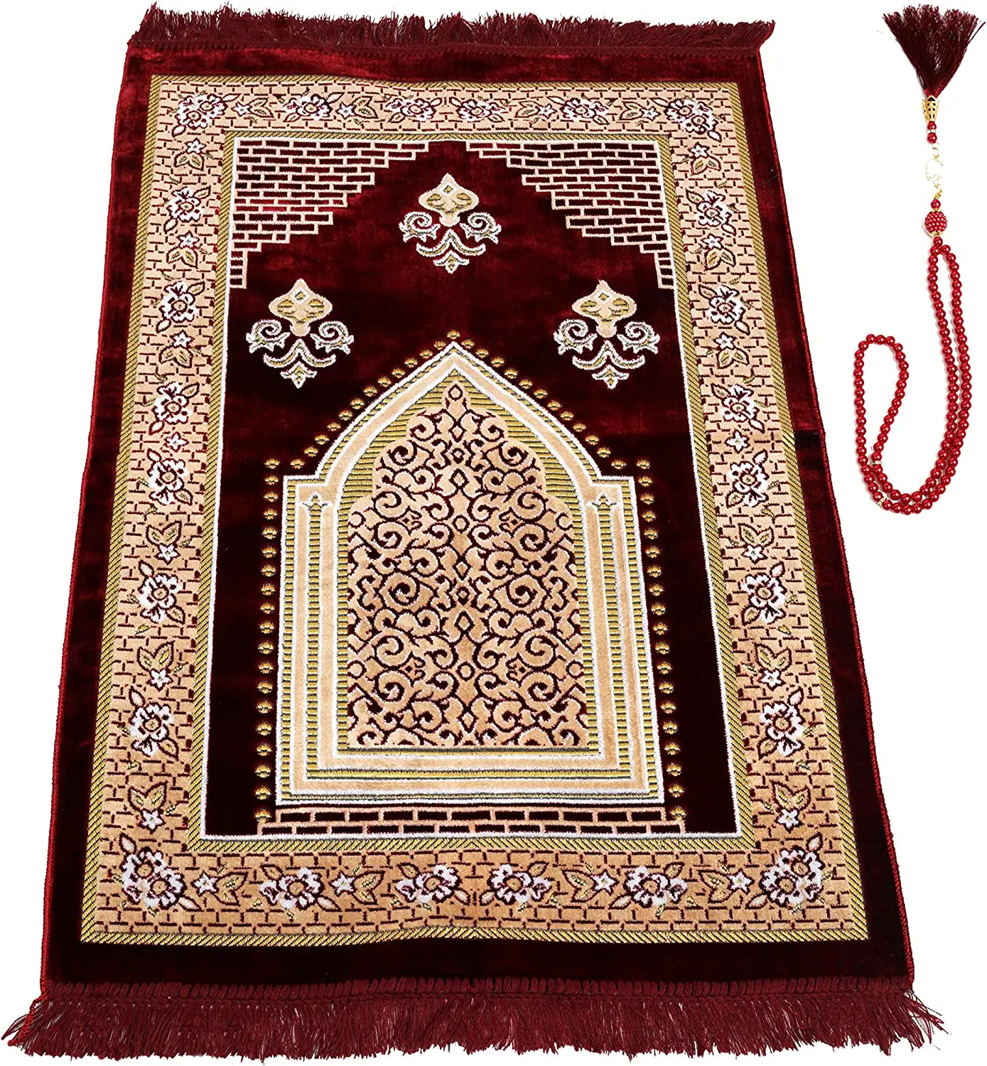 Turkish Islamic Velvet Thick & Wide Soft Praying Carpet for Men & Women Large Prayer Mat Eid & Ramadan Gift