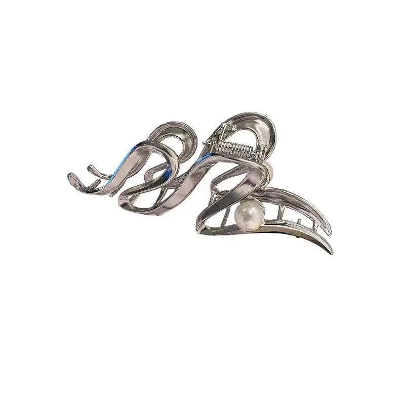 INS Irregular Metal Grab Clip Lady Wavy Pearls Metal Hair Clips New Arrival Irregular Extra Large Hair Claw Clips For Thick Hair