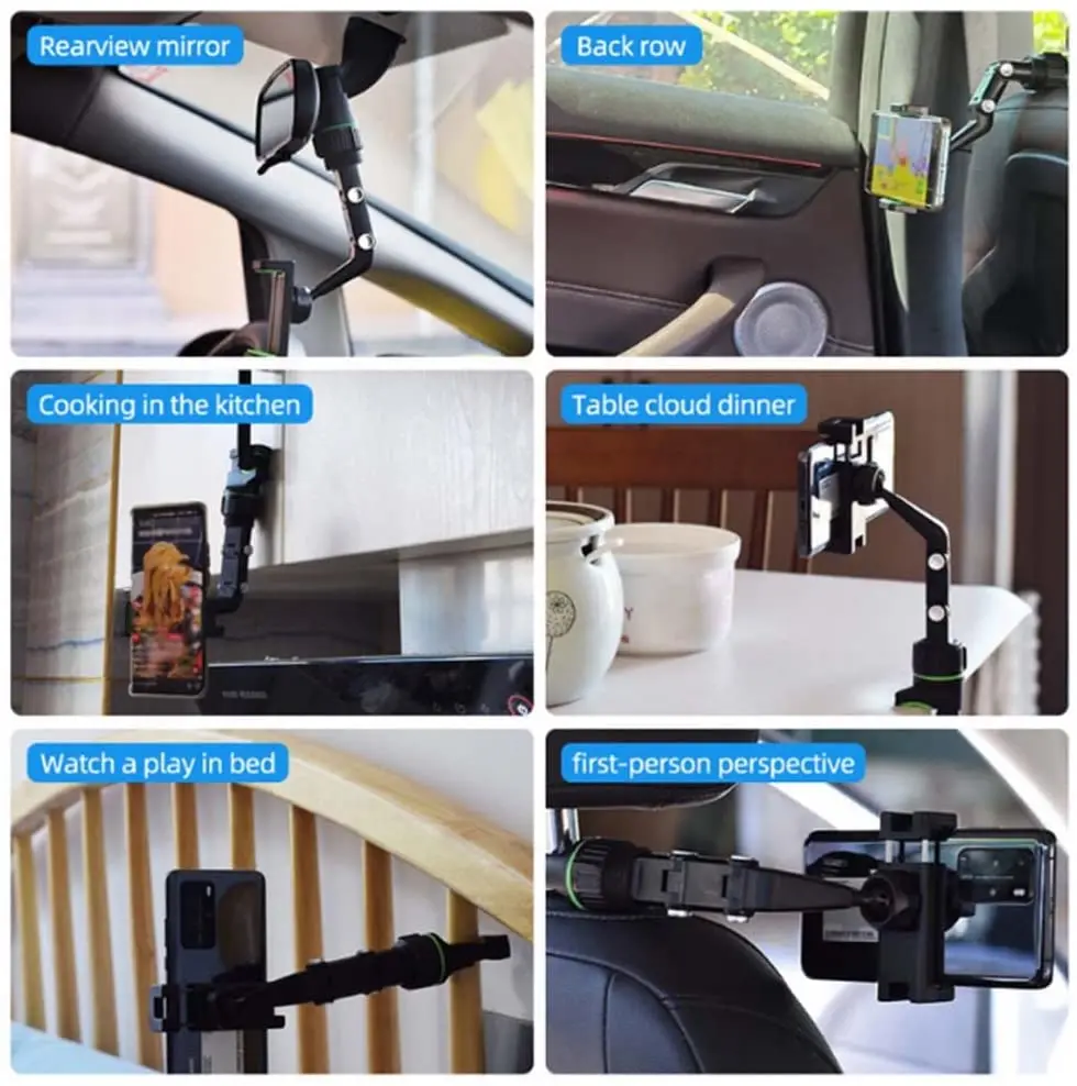 360 Rearview Mirror Phone Holder for Car Multifunctional Mount Phone and GPS Holder Universal Rotating Car Phone Holder