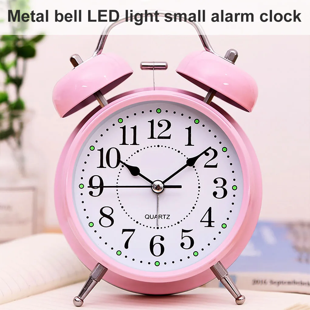 3 inch Twin Bell Alarm Clock Metal Frame 3D Dial with Backlight Night Light Desk Table Clock for Home Office