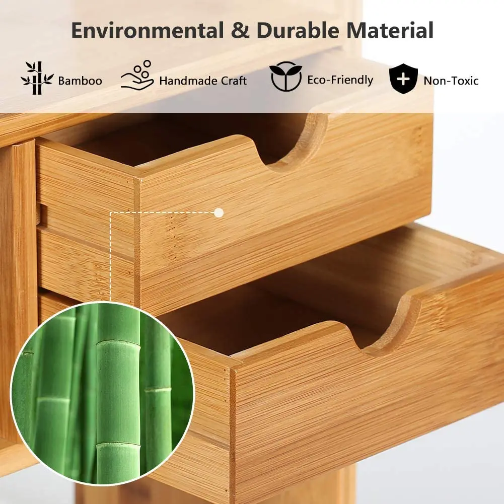 Настольная бамбуковая книжная полка Combohome, столешница, книжный шкаф Регулируемый с 2 ящиками, настольный органайзер для хранения для офиса