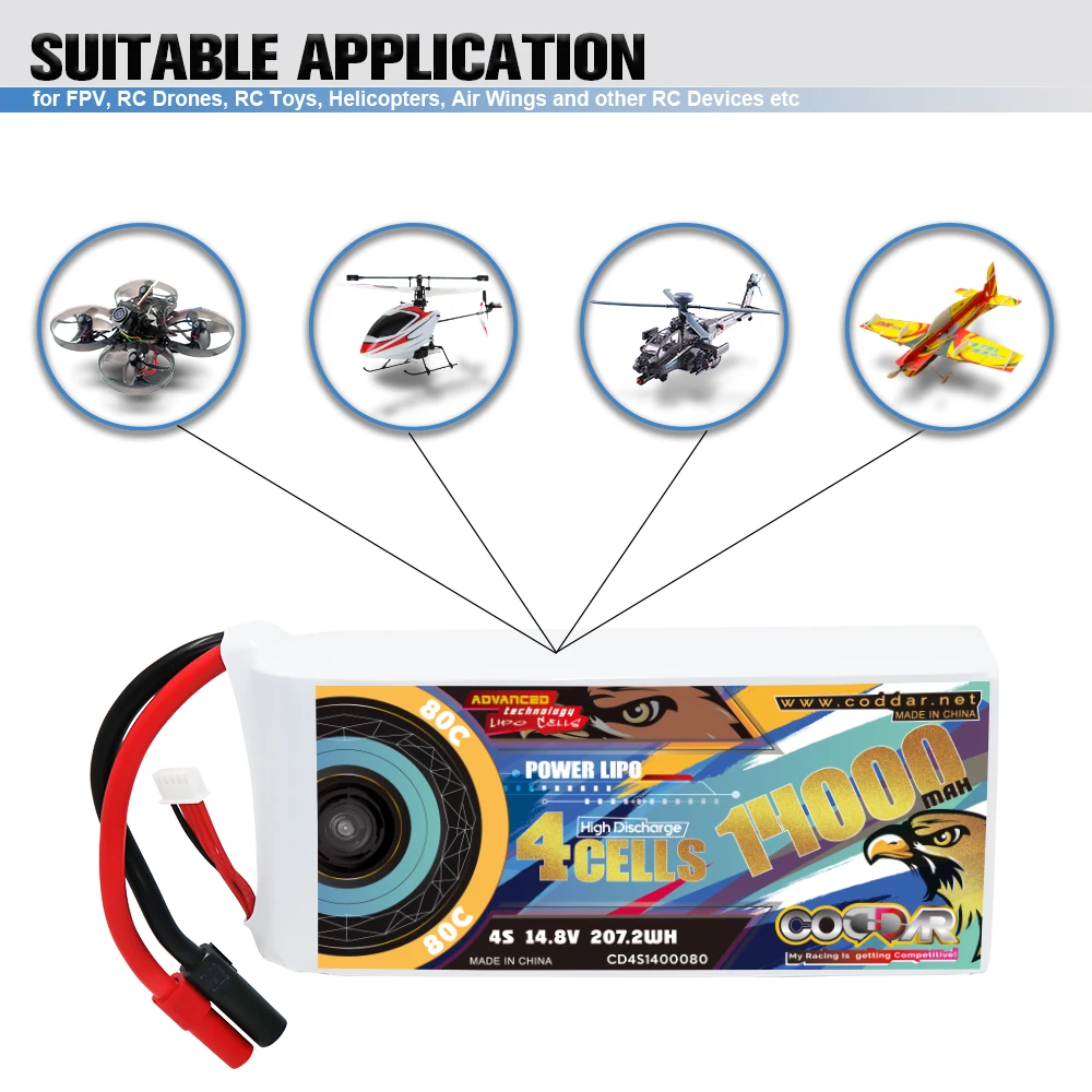 CODDAR 4S 14000MAH 14.8V 80C XT150 Connector RC LiPo Battery Large Scale Drone Agriculture Quadcopter Race Car Truck Buggy