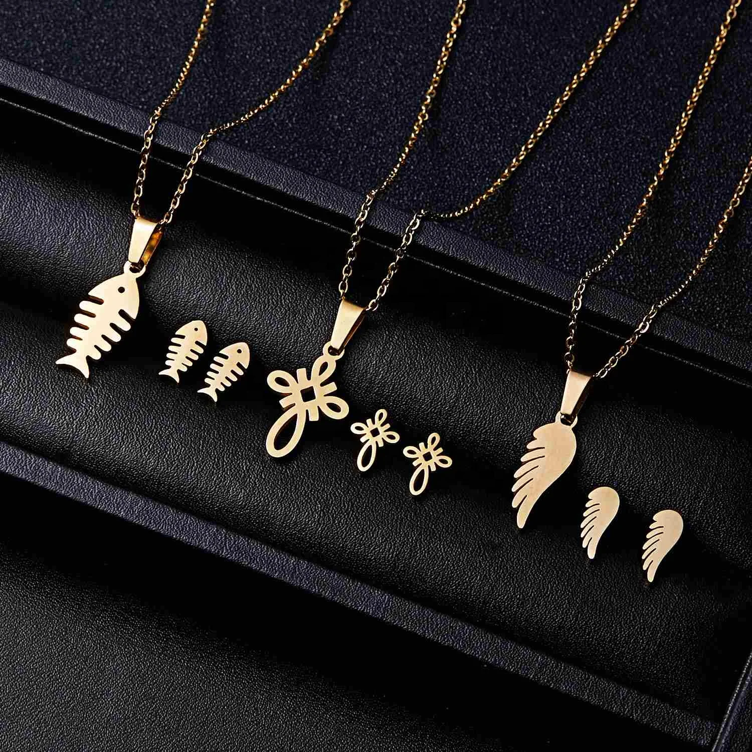 18k Gold Plated Stainless Steel Jewelry Sets No-fade Jewelry Sets Pendant Necklace Earrings Jewelry Sets For Women