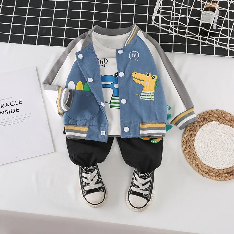 Wholesale A Line Arabic Children Pattern Free Hand Embroidery Designs A three-piece baseball suit baby boy clothes set