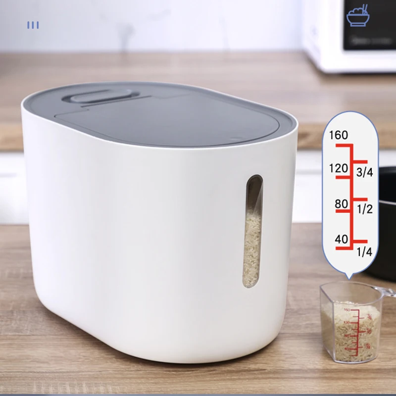 10L Oval Rice Dispenser Large Grain Container Storage with Lid Measuring Cylind Household for Kitchen Soybean Corn